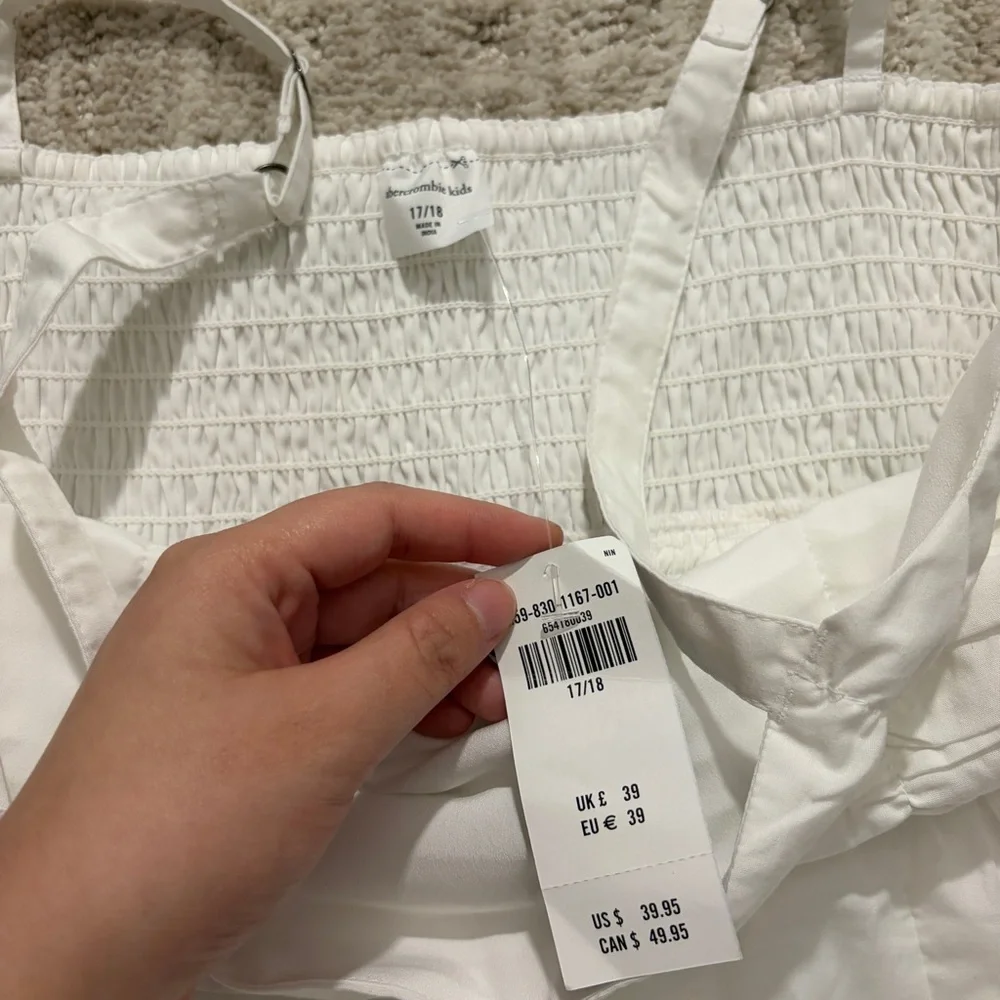 Abercrombie girls white ruched cotton blend poplin sleeveless dress BNWT